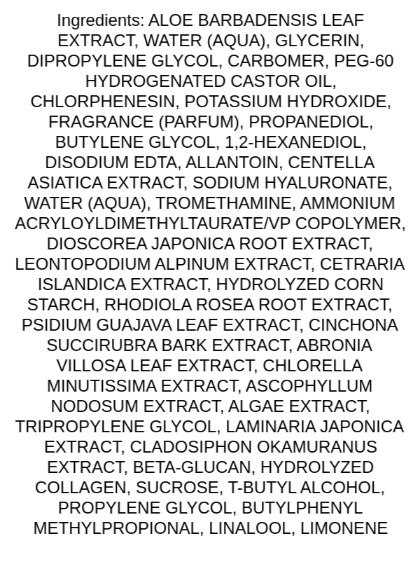 missha-premium-cica-aloe-soothing-gel-ingredients
